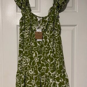 Blu Pepper Green Floral Kids Casual Dress